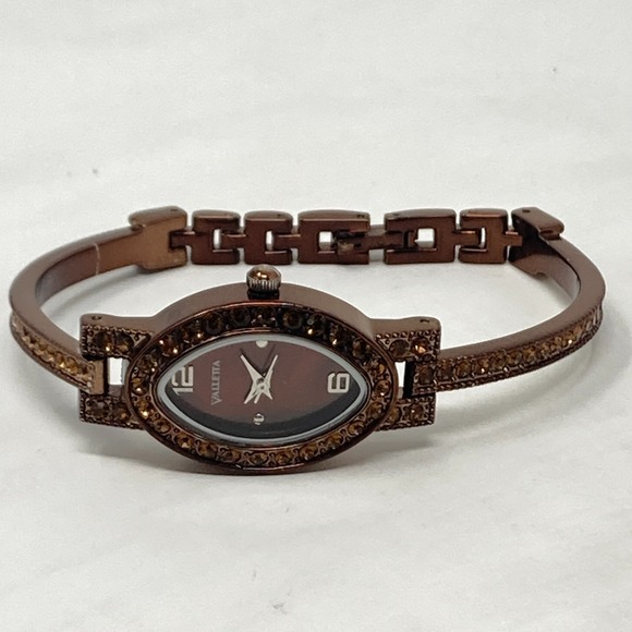 Valletta Watch Women Brown Metallic Orange Crystals Autumn Oval New Battery 6.5" - Picture 11 of 16